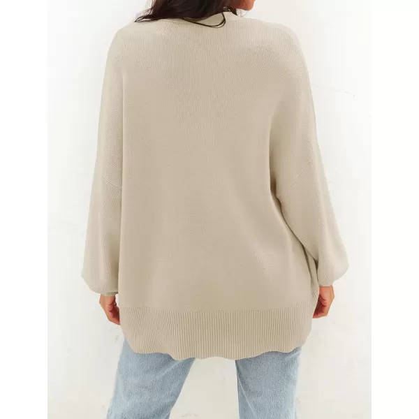 ZESICA Womens 2024 Casual Long Sleeve Cardigan V Neck Button Down Open Front Knit Loose Oversized Sweater CoatSand