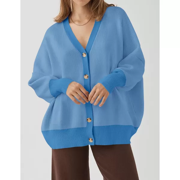 ZESICA Womens 2024 Casual Long Sleeve Cardigan V Neck Button Down Open Front Knit Loose Oversized Sweater CoatSky