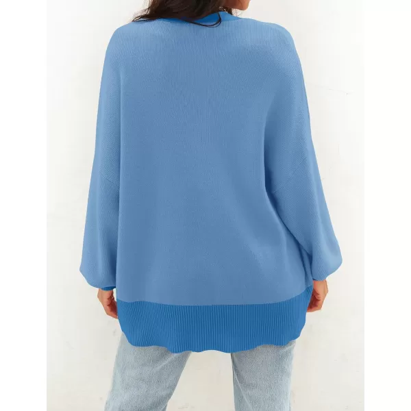 ZESICA Womens 2024 Casual Long Sleeve Cardigan V Neck Button Down Open Front Knit Loose Oversized Sweater CoatSky