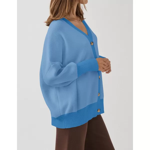 ZESICA Womens 2024 Casual Long Sleeve Cardigan V Neck Button Down Open Front Knit Loose Oversized Sweater CoatSky
