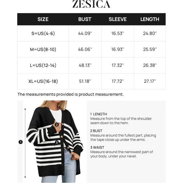 ZESICA Womens 2024 Casual Long Sleeve Cardigan V Neck Button Down Open Front Knit Loose Oversized Sweater CoatStriped