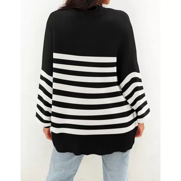 ZESICA Womens 2024 Casual Long Sleeve Cardigan V Neck Button Down Open Front Knit Loose Oversized Sweater CoatStriped