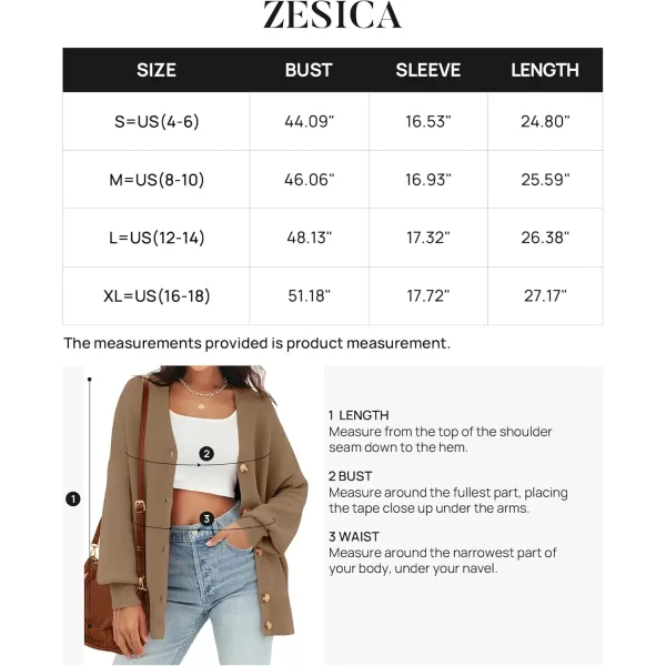 ZESICA Womens 2024 Casual Long Sleeve Cardigan V Neck Button Down Open Front Knit Loose Oversized Sweater CoatTan