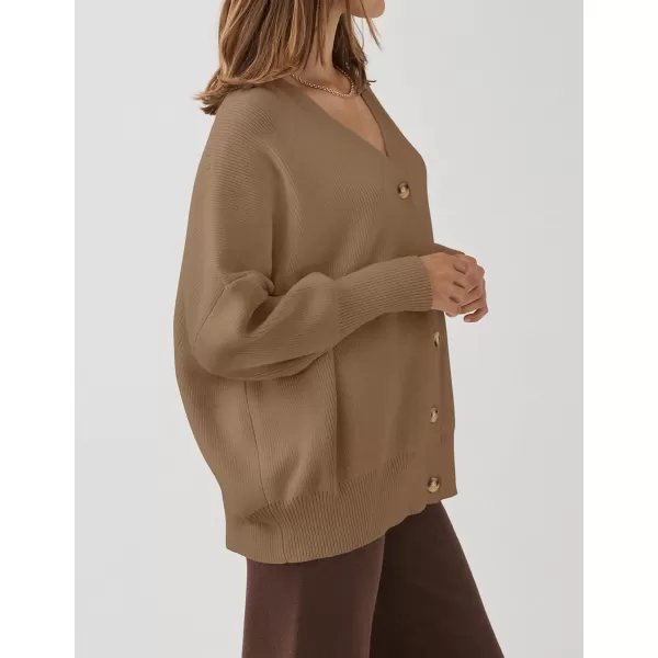 ZESICA Womens 2024 Casual Long Sleeve Cardigan V Neck Button Down Open Front Knit Loose Oversized Sweater CoatTan