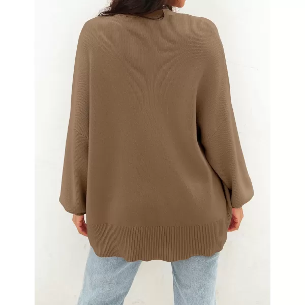 ZESICA Womens 2024 Casual Long Sleeve Cardigan V Neck Button Down Open Front Knit Loose Oversized Sweater CoatTan