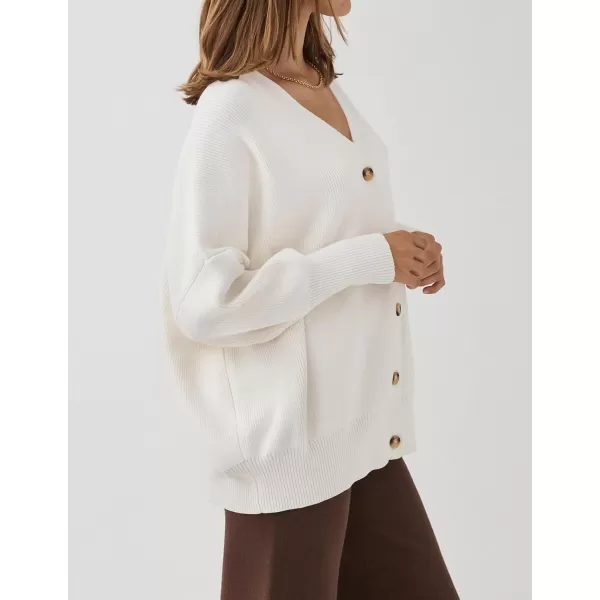 ZESICA Womens 2024 Casual Long Sleeve Cardigan V Neck Button Down Open Front Knit Loose Oversized Sweater CoatWhite