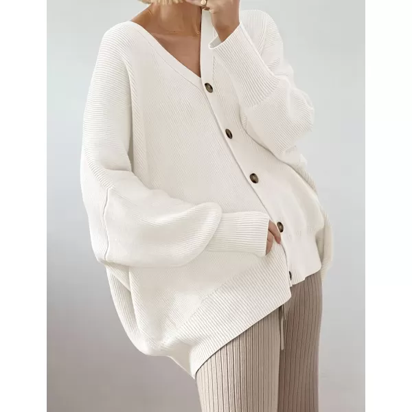 ZESICA Womens 2024 Casual Long Sleeve Cardigan V Neck Button Down Open Front Knit Loose Oversized Sweater CoatWhite