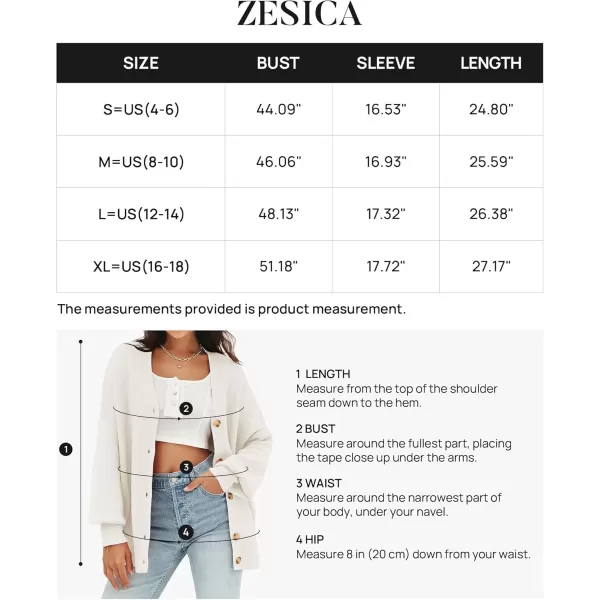 ZESICA Womens 2024 Casual Long Sleeve Cardigan V Neck Button Down Open Front Knit Loose Oversized Sweater CoatWhite