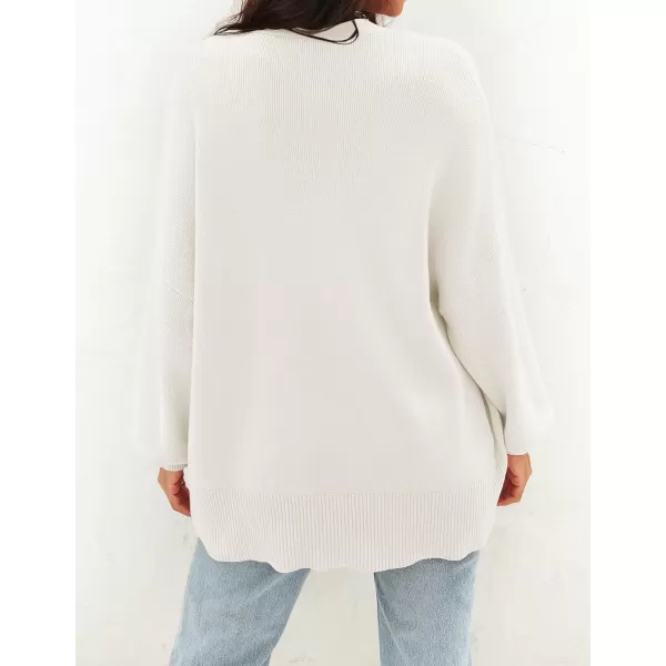 ZESICA Womens 2024 Casual Long Sleeve Cardigan V Neck Button Down Open Front Knit Loose Oversized Sweater CoatWhite