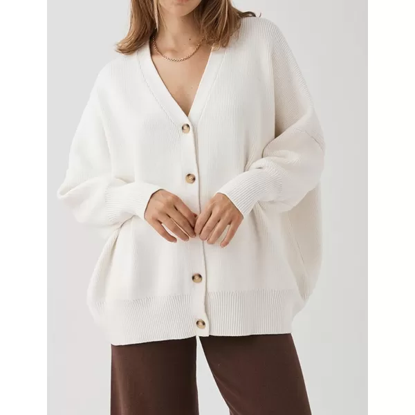 ZESICA Womens 2024 Casual Long Sleeve Cardigan V Neck Button Down Open Front Knit Loose Oversized Sweater CoatWhite