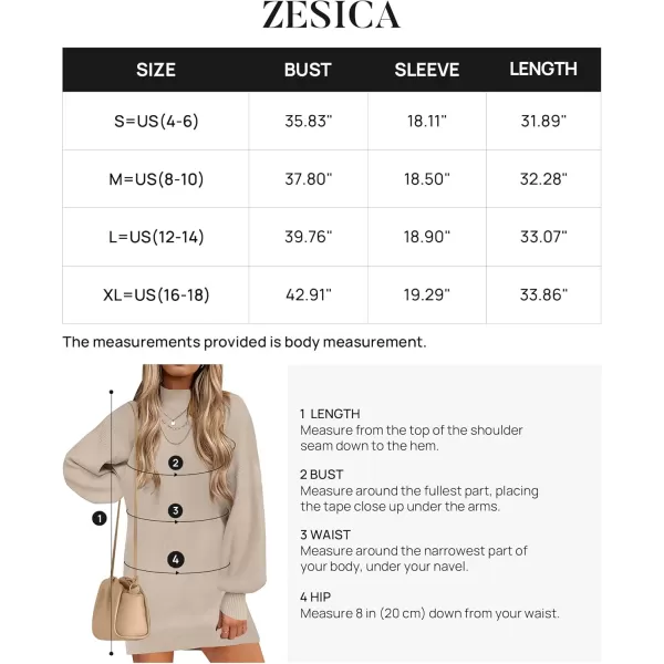 ZESICA Womens 2024 Fall Turtleneck Sweaters Dress Oversized Long Lantern Sleeve Casual Knit Pullover Short DressesAlmond