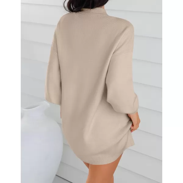 ZESICA Womens 2024 Fall Turtleneck Sweaters Dress Oversized Long Lantern Sleeve Casual Knit Pullover Short DressesAlmond