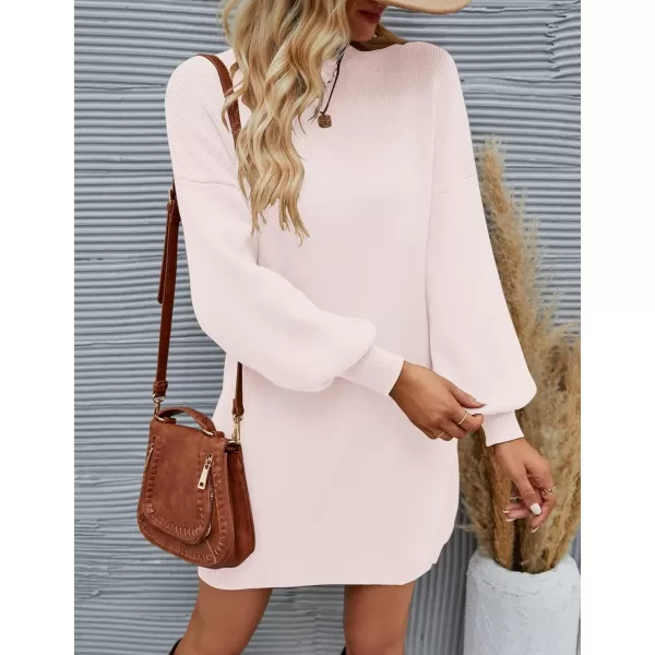 ZESICA Womens 2024 Fall Turtleneck Sweaters Dress Oversized Long Lantern Sleeve Casual Knit Pullover Short DressesApricot