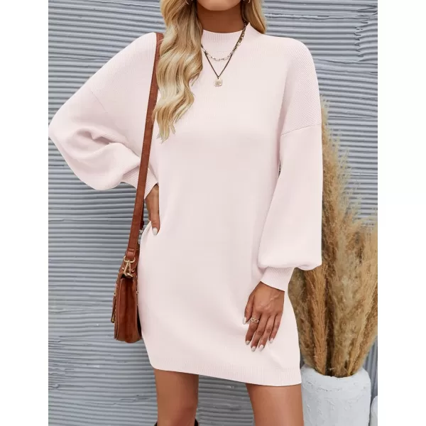 ZESICA Womens 2024 Fall Turtleneck Sweaters Dress Oversized Long Lantern Sleeve Casual Knit Pullover Short DressesApricot