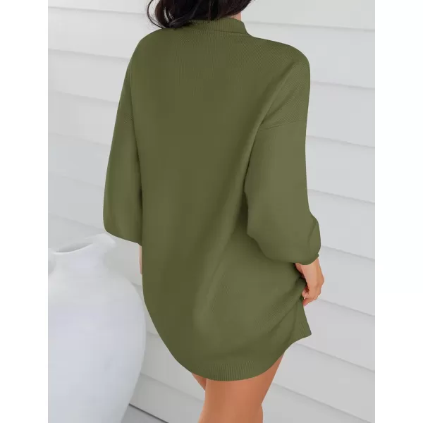 ZESICA Womens 2024 Fall Turtleneck Sweaters Dress Oversized Long Lantern Sleeve Casual Knit Pullover Short DressesArmygreen