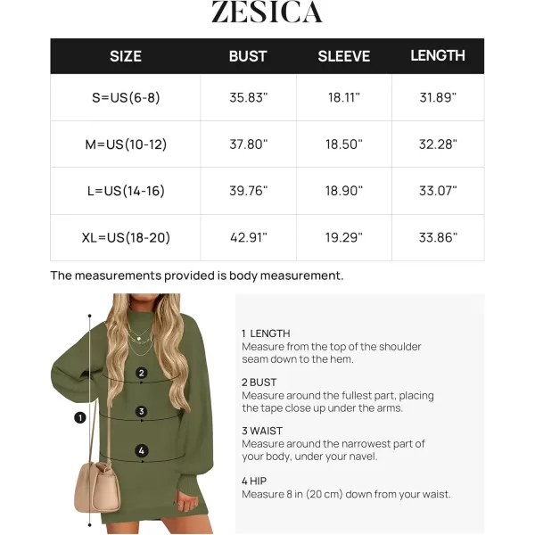 ZESICA Womens 2024 Fall Turtleneck Sweaters Dress Oversized Long Lantern Sleeve Casual Knit Pullover Short DressesArmygreen