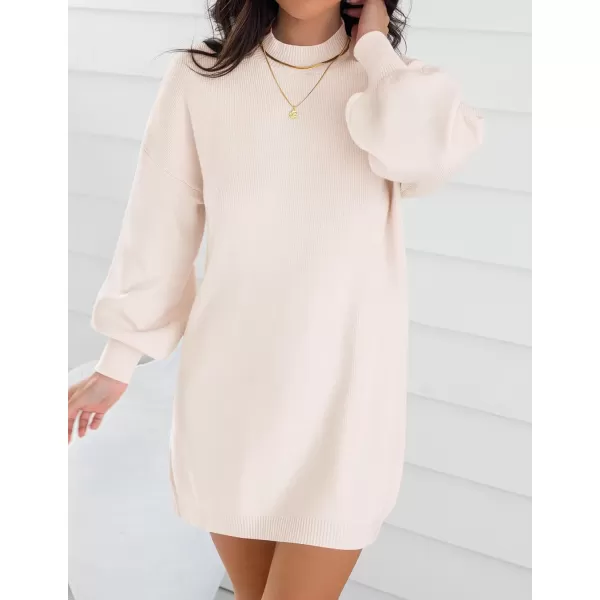 ZESICA Womens 2024 Fall Turtleneck Sweaters Dress Oversized Long Lantern Sleeve Casual Knit Pullover Short DressesBeige