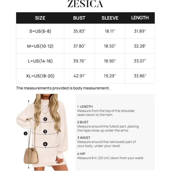 ZESICA Womens 2024 Fall Turtleneck Sweaters Dress Oversized Long Lantern Sleeve Casual Knit Pullover Short DressesBeige