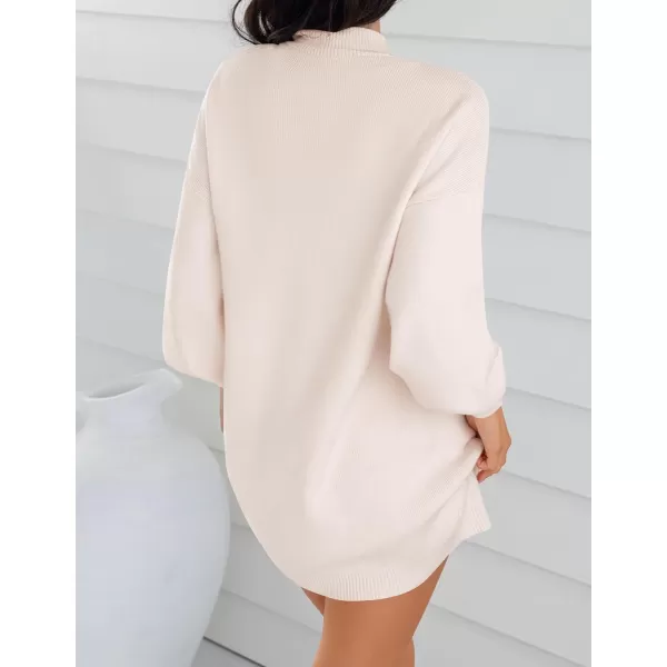 ZESICA Womens 2024 Fall Turtleneck Sweaters Dress Oversized Long Lantern Sleeve Casual Knit Pullover Short DressesBeige