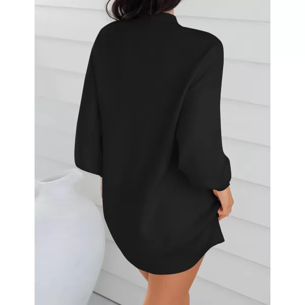 ZESICA Womens 2024 Fall Turtleneck Sweaters Dress Oversized Long Lantern Sleeve Casual Knit Pullover Short DressesBlack