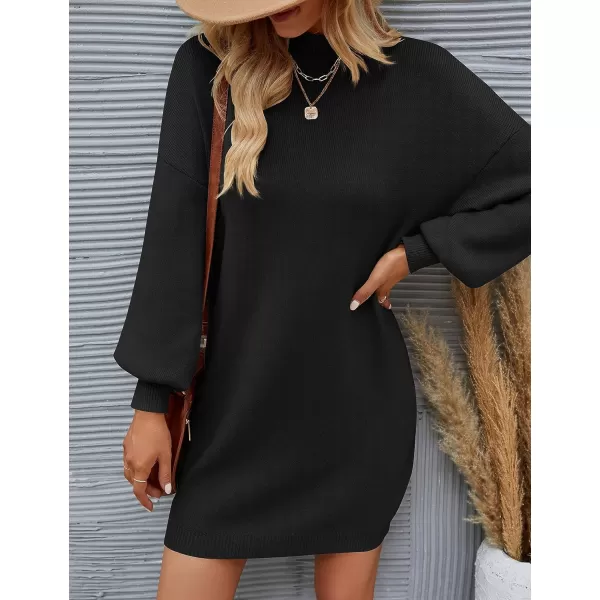 ZESICA Womens 2024 Fall Turtleneck Sweaters Dress Oversized Long Lantern Sleeve Casual Knit Pullover Short DressesBlack