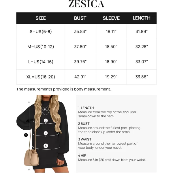 ZESICA Womens 2024 Fall Turtleneck Sweaters Dress Oversized Long Lantern Sleeve Casual Knit Pullover Short DressesBlack
