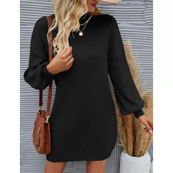 ZESICA Womens 2024 Fall Turtleneck Sweaters Dress Oversized Long Lantern Sleeve Casual Knit Pullover Short DressesBlack