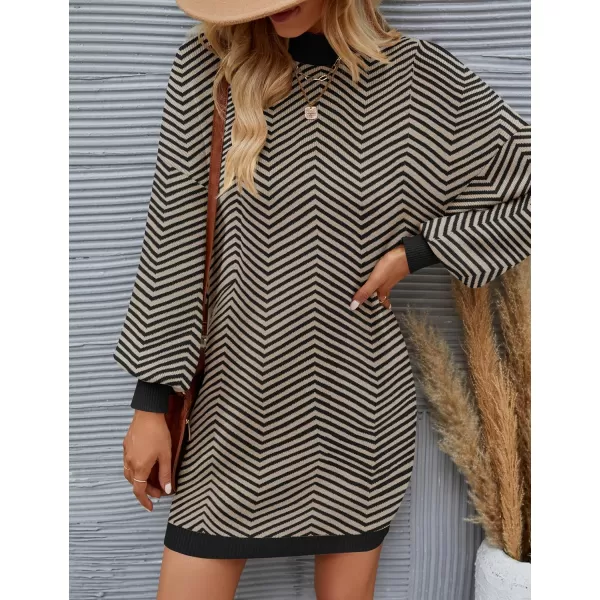 ZESICA Womens 2024 Fall Turtleneck Sweaters Dress Oversized Long Lantern Sleeve Casual Knit Pullover Short DressesBrown