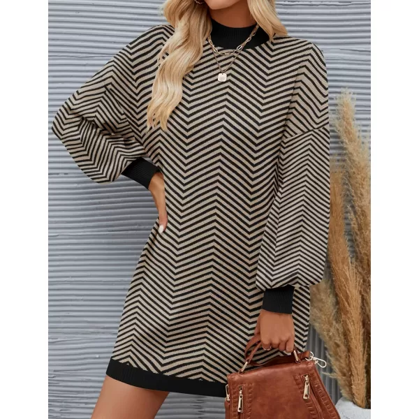 ZESICA Womens 2024 Fall Turtleneck Sweaters Dress Oversized Long Lantern Sleeve Casual Knit Pullover Short DressesBrown