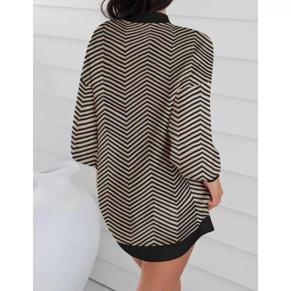 ZESICA Womens 2024 Fall Turtleneck Sweaters Dress Oversized Long Lantern Sleeve Casual Knit Pullover Short DressesBrown