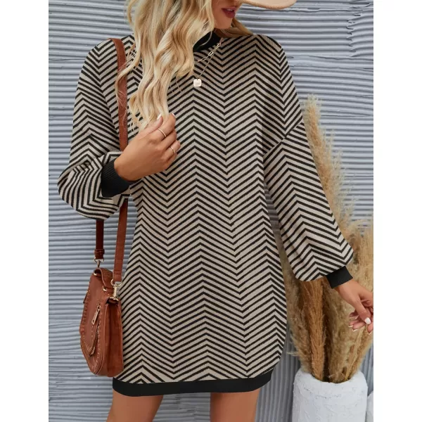 ZESICA Womens 2024 Fall Turtleneck Sweaters Dress Oversized Long Lantern Sleeve Casual Knit Pullover Short DressesBrown