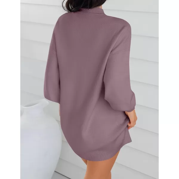 ZESICA Womens 2024 Fall Turtleneck Sweaters Dress Oversized Long Lantern Sleeve Casual Knit Pullover Short DressesDarkviolet