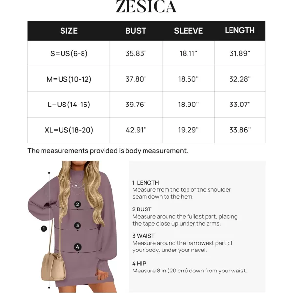 ZESICA Womens 2024 Fall Turtleneck Sweaters Dress Oversized Long Lantern Sleeve Casual Knit Pullover Short DressesDarkviolet