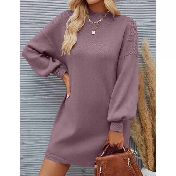 ZESICA Womens 2024 Fall Turtleneck Sweaters Dress Oversized Long Lantern Sleeve Casual Knit Pullover Short DressesDarkviolet