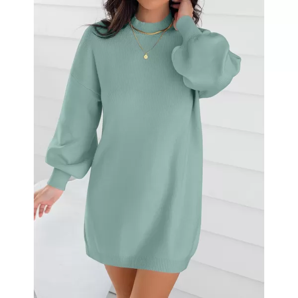 ZESICA Womens 2024 Fall Turtleneck Sweaters Dress Oversized Long Lantern Sleeve Casual Knit Pullover Short DressesGreygreen