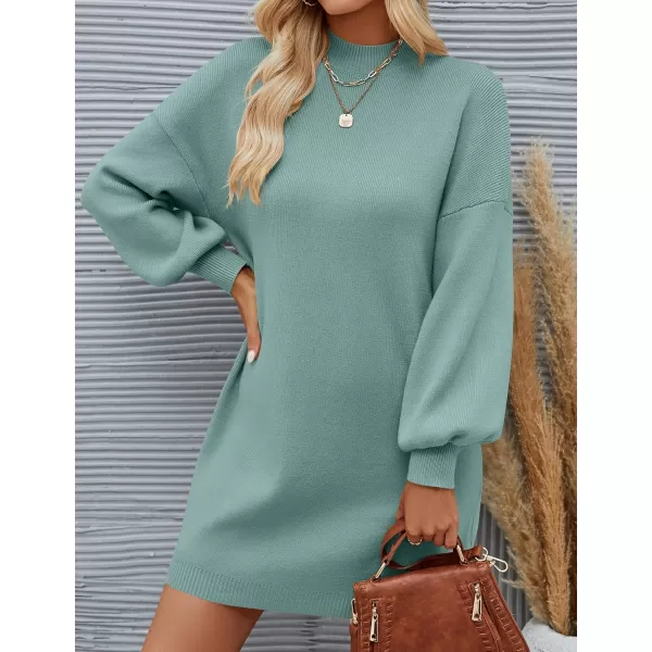 ZESICA Womens 2024 Fall Turtleneck Sweaters Dress Oversized Long Lantern Sleeve Casual Knit Pullover Short DressesGreygreen
