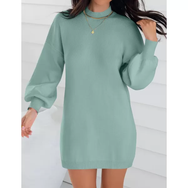 ZESICA Womens 2024 Fall Turtleneck Sweaters Dress Oversized Long Lantern Sleeve Casual Knit Pullover Short DressesGreygreen
