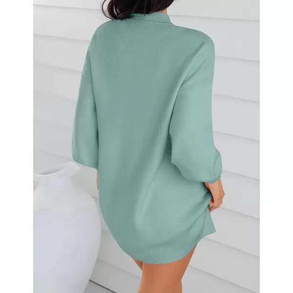 ZESICA Womens 2024 Fall Turtleneck Sweaters Dress Oversized Long Lantern Sleeve Casual Knit Pullover Short DressesGreygreen
