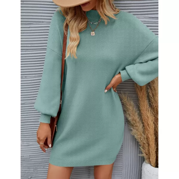 ZESICA Womens 2024 Fall Turtleneck Sweaters Dress Oversized Long Lantern Sleeve Casual Knit Pullover Short DressesGreygreen