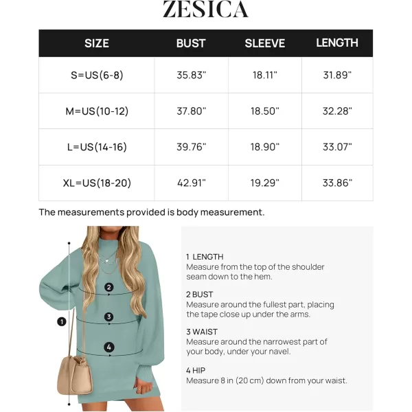 ZESICA Womens 2024 Fall Turtleneck Sweaters Dress Oversized Long Lantern Sleeve Casual Knit Pullover Short DressesGreygreen