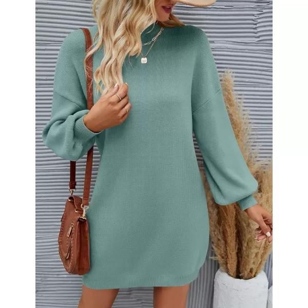 ZESICA Womens 2024 Fall Turtleneck Sweaters Dress Oversized Long Lantern Sleeve Casual Knit Pullover Short DressesGreygreen