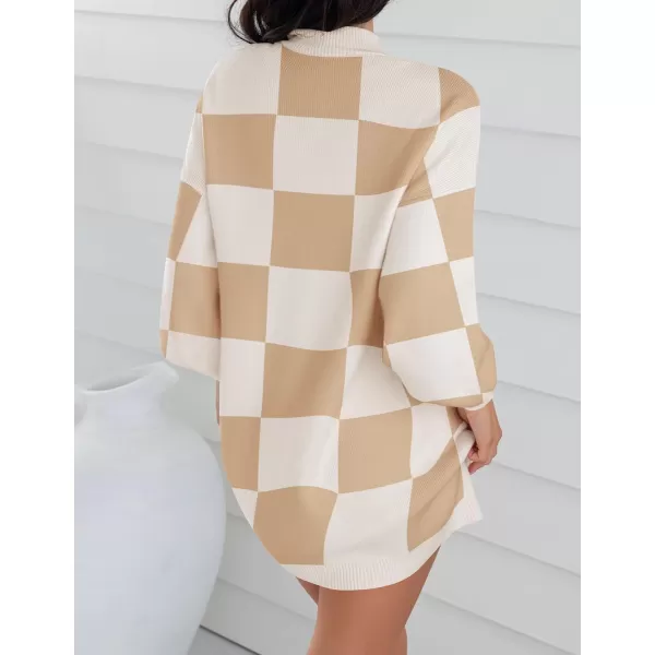 ZESICA Womens 2024 Fall Turtleneck Sweaters Dress Oversized Long Lantern Sleeve Casual Knit Pullover Short DressesKhaki