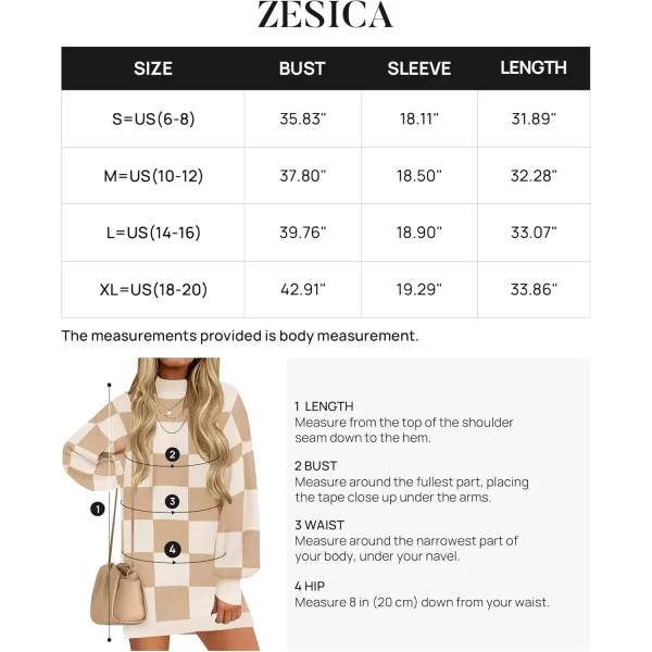 ZESICA Womens 2024 Fall Turtleneck Sweaters Dress Oversized Long Lantern Sleeve Casual Knit Pullover Short DressesKhaki