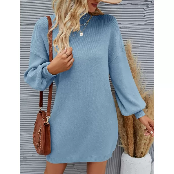 ZESICA Womens 2024 Fall Turtleneck Sweaters Dress Oversized Long Lantern Sleeve Casual Knit Pullover Short DressesLightblue