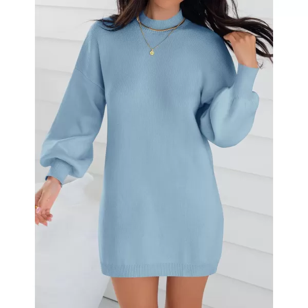 ZESICA Womens 2024 Fall Turtleneck Sweaters Dress Oversized Long Lantern Sleeve Casual Knit Pullover Short DressesLightblue