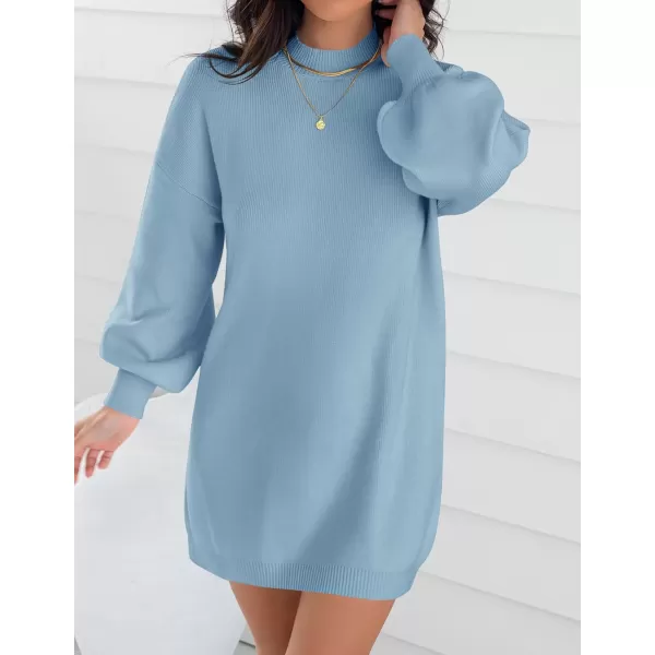 ZESICA Womens 2024 Fall Turtleneck Sweaters Dress Oversized Long Lantern Sleeve Casual Knit Pullover Short DressesLightblue