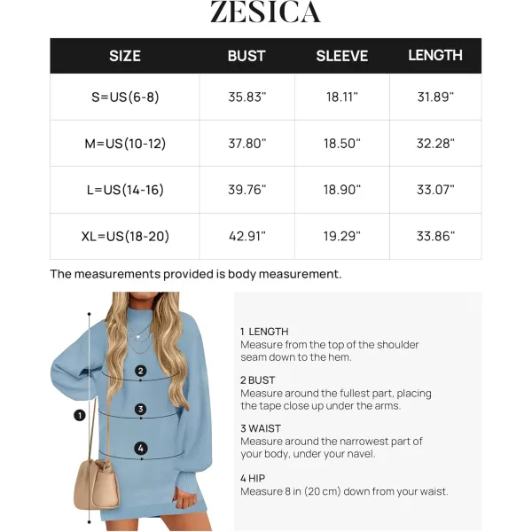 ZESICA Womens 2024 Fall Turtleneck Sweaters Dress Oversized Long Lantern Sleeve Casual Knit Pullover Short DressesLightblue