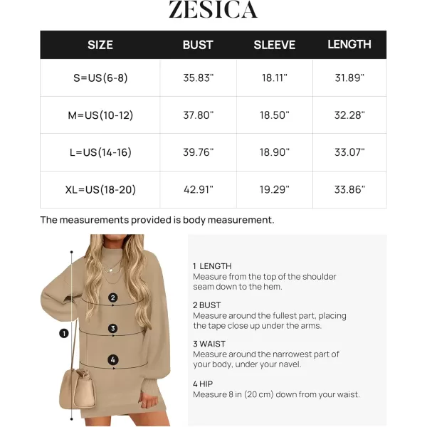 ZESICA Womens 2024 Fall Turtleneck Sweaters Dress Oversized Long Lantern Sleeve Casual Knit Pullover Short DressesLightcamel
