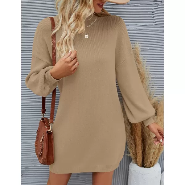 ZESICA Womens 2024 Fall Turtleneck Sweaters Dress Oversized Long Lantern Sleeve Casual Knit Pullover Short DressesLightcamel