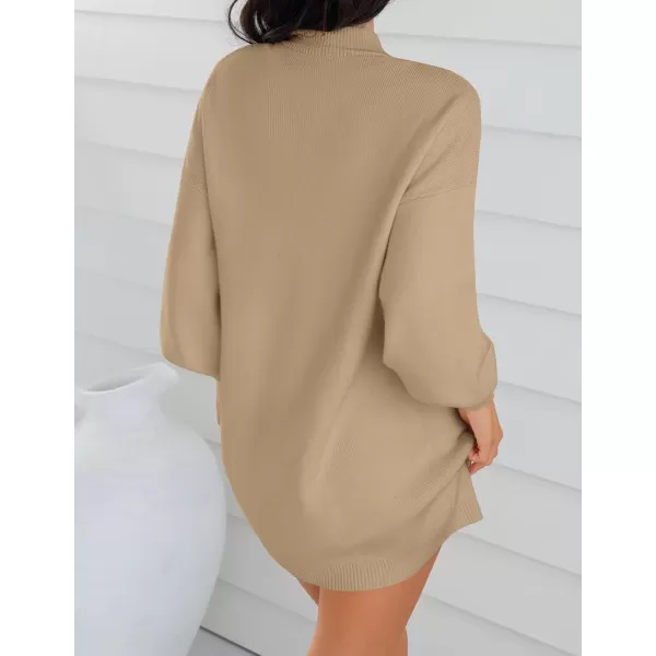 ZESICA Womens 2024 Fall Turtleneck Sweaters Dress Oversized Long Lantern Sleeve Casual Knit Pullover Short DressesLightcamel